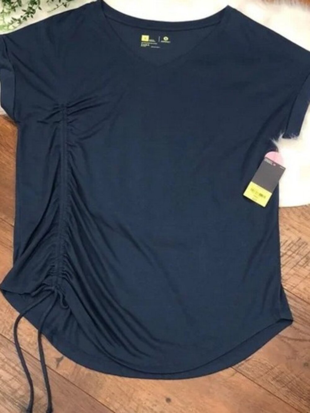 Xersion Womens Ruched Short Sleeve Tee in Blue New With Tags Size Large